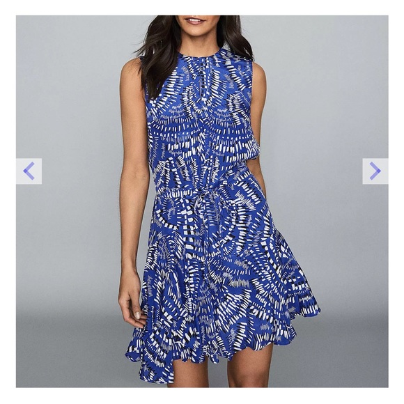 REISS Elsie Geo Print Dress - Blue, EUC, Freshly dry cleaned too! US14 EU46 UK18 - Picture 13 of 14